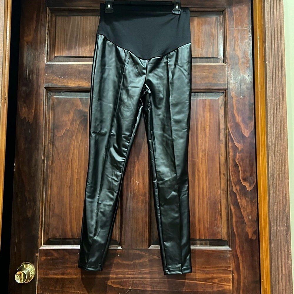 Size S Black Pleather Maternity Leggings NWOT